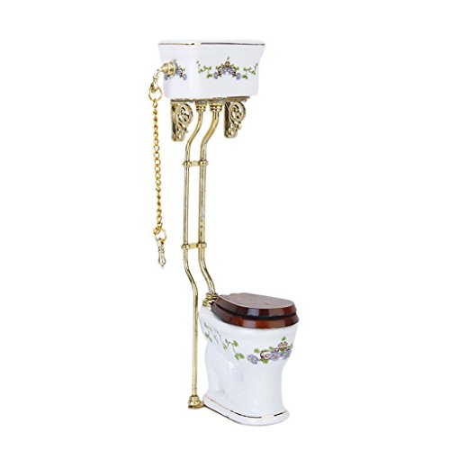 Hermosiey Weinlese Viktorianische Art Badezimmer Porzellan WC Puppenhaus Miniatur +Gold von Hermosiey