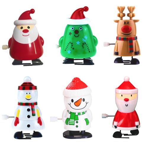 Hernin 6 Stücke Aufziehspielzeug Rentier Schneemann Weihnachtsmann Figur Aufziehfigur Weihnachten Kinder Aufziehspielzeug Wind Up für Weihnachtsfeier Begünstigt Goody Bag Füller von Hernin