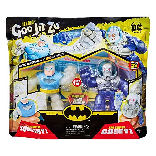 Heroes of Goo Jit Zu DC Versus-Packung – 2 elastische, biegsame Figuren mit dem superelastischen Batman in arktischer Rüstung gegen den superbiegsamen Mr. Freeze, Mehrfarbig, 41393 von Heroes of Goo Jit Zu