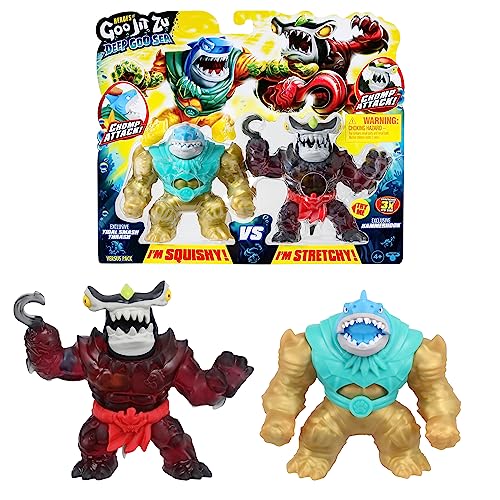 Heroes of GOO JIT Zu Deep GOO Sea Versus-Pack mit 2 exklusiven Figuren; Tidal Smash Thrash vs Hammerhook; Super Stretchy Actionfiguren mit unterschiedlichen Schleim- & Glibberfüllungen von Heroes of Goo Jit Zu