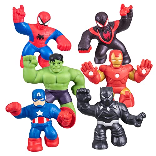 Heroes of Goo Jit Zu Marvel Mega Mini 6er-Pack – Squishy, Stretchy, Gooey Mini Heroes – Ironman, Spider-Man, Captain America, Miles Morales, Hulk und Black Panther von Heroes of Goo Jit Zu