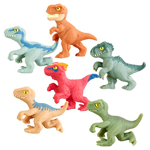 JURASSIC DINOSAURI 6 Mini-Figuren Höhe 7 cm Super STRETCHY bis zu 3 mal verlängerbar - T-Rex Gigantosaurus Blue Pyroraptor - mehrfarbig von Heroes of Goo Jit Zu