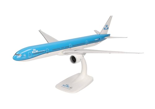 herpa Snap-Fit Modellflugzeug KLM Boeing 777 300ER, Miniatur im Maßstab 1:200, Sammlerstück, Modell mit Standfuß, Kunststoff, Blau/Weiß, Blau/Weiß von herpa