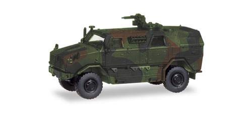 Herpa Militär Modell Allschutz-Transport-Fahrzeug (ATF) Dingo mit KMW 1530, dekoriert, Miniatur im Maßstab 1:87, Sammlerstück, Made in Germany, Kunststoff von herpa