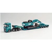 HERPA 313001 1:87 Mercedes-Benz Arocs 6x4 Tieflade-Sattelzug mit Bagger „Betonpumpen Weber“ von Herpa