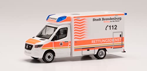 herpa 096591 Mercedes-Benz Sprinter 18 Fahrtec RTW Rettungsdienst Brandenburg in Miniatur zum Basteln Sammeln und als Geschenk, Mehrfarbig von herpa