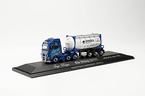 herpa 122184 Volvo FH Gl. XL 6 x 2 Tankcontainer-Sattelzug „Ingo Dinges“ LKW Miniaturmodelle Kleinmodell Sammlerstück Detailgetreu, mehfarbig von herpa