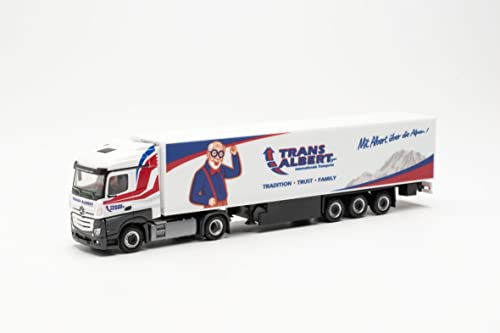 Herpa LKW Modell Mercedes-Benz Actros Streamspace „Transalbert“, originalgetreu im Maßstab 1:87, Modell LKW für Diorama, Modellbau Sammlerstück, Deko Miniaturmodelle aus Kunststoff von herpa