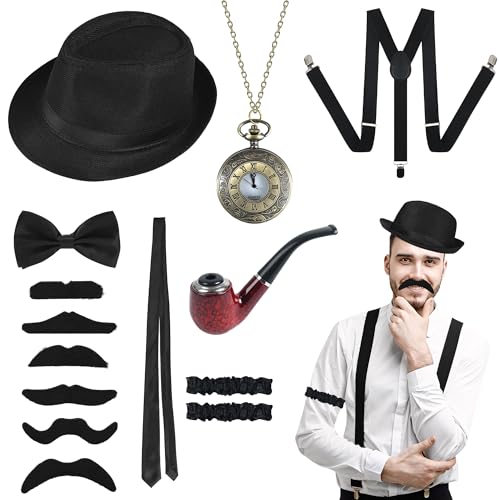 Herton 20er Jahre Kostüm Accessoires, Mafia Kostüm Herren Peaky Kostüm Faschingskostüme Männer Karneval Kostüm Herren Hosenträger Kostüm Set für Karneval Fasching Party Herton 20er Jahre Kostüm Accessoires, Mafia Kostüm Herren Peaky Kostüm Faschingskostüme Männer Karneval Kostüm Herren Hosenträger Kostüm Set für Karneval Fasching Party von Herton
