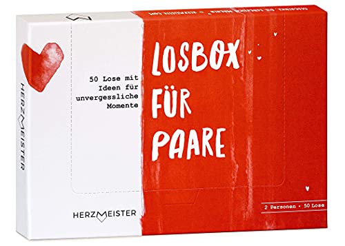 Losbox für Paare - Das Geschenk für unvergessliche Momente - 50 Lose mit Ideen für Spiel, Spaß & viel Liebe - Überraschung zum Geburtstag & Jahrestag für Mann, Frau, Partner, Freund & Freund von Herzmeister