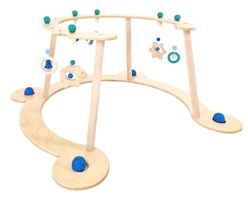 Hess Holzspielzeug 13393 - Lauflerngerät und Spielbogen, Serie Schäfchen, Blau, Babyspielgerät mit vielen bunten Spielelementen, aus Buchenholz von Hess Holzspielzeug