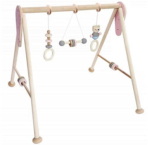 Hess Holzspielzeug 20036 - Spielgerät aus Holz, Nature Serie Bär in Rosa, für Babys, handgefertigter Spiel-Bogen mit Figuren und Rasseln, ca. 62 x 57 x 54,5 cm groß von Hess Holzspielzeug