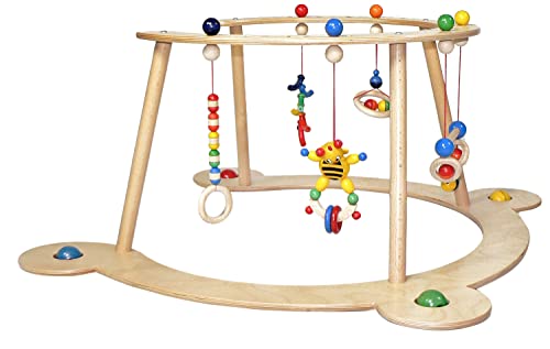 Hess Holzspielzeug 20043 - Lauflerngerät und Spiel-Bogen aus Holz, Serie Biene, für Babys, handgefertigt, mit Figuren und Rasseln, ca. 73 x 71 x 39 cm, für unbeschwerten Spiel- und Lernspaß von Hess