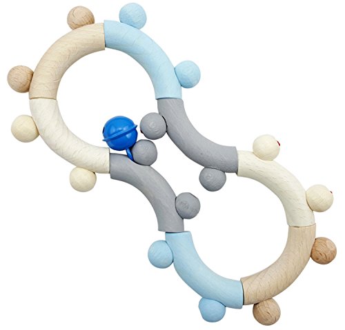 Hess Holzspielzeug 11106 - Motorik-Rassel aus Holz in Form einer Acht, Nature Serie in Blau, mit beweglichen Teilen, ab 6 Monaten, handgefertigt, für Greifübungen und fröhlichen Rasselspaß von Hess Holzspielzeug