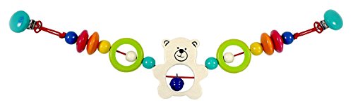 Hess Holzspielzeug 12983 - Wagenkette aus Holz, Serie Teddy, für Babys ab 3 Monaten, handgefertigt, mit 2 Sicherheitsclips, Länge ca. 52 cm, für Kinderwagen und Babyschale von Hess