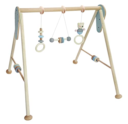 Hess Holzspielzeug 20035 - Spielgerät aus Holz, Nature Serie Bär in Blau, für Babys, handgefertigter Spiel-Bogen mit Figuren und Rasseln, ca. 62 x 57 x 54,5 cm groß von Hess Holzspielzeug