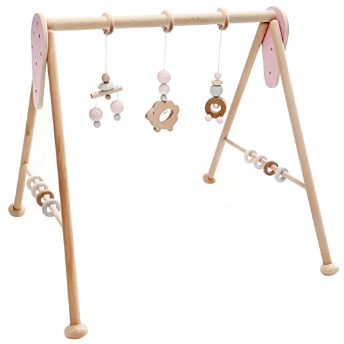 Hess Holzspielzeug 20038 - Spielgerät aus Holz, Nature Serie Schaf in Rosa, für Babys, handgefertigter Spiel-Bogen mit Figuren und Rasseln, ca. 62 x 57 x 54,5 cm groß von Hess Holzspielzeug