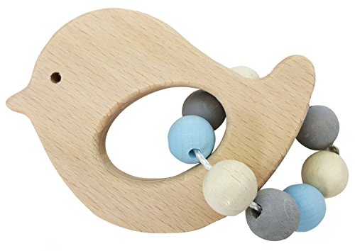 Hess Holzspielzeug 11110 - Greifling aus Holz mit kleiner Kugelkette, Nature Serie Vogel in Blau, für Babys ab 6 Monaten, handgefertigt, für Greifübungen von Hess