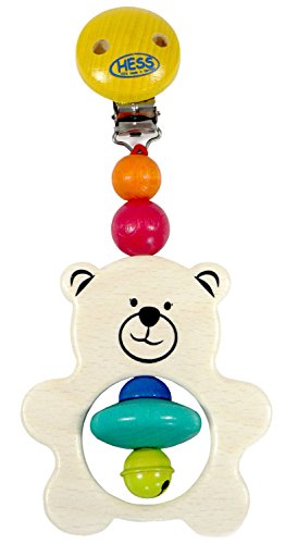 Hess Holzspielzeug 12791 - Anhänger aus Holz, Serie Teddy, für Babys ab 3 Monaten, handgefertigt, mit Sicherheitsclip, ca. 7,5 x 3,5 x 17 cm groß von Hess