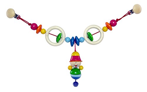 Hess Holzspielzeug 12997 - Wagenkette aus Holz, Serie Clown Felix, für Babys ab 3 Monaten, handgefertigt, mit 2 Sicherheitsclips, Länge ca. 52 cm, für Kinderwagen und Babyschale von Hess