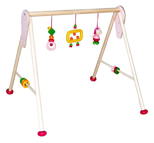 Hess Holzspielzeug 13347 - Spielgerät aus Holz, Serie Pferdchen, für Babys, handgefertigter Spielbogen mit farbenfrohen Figuren und Rasseln, ca. 62 x 55 x 50 cm von Hess