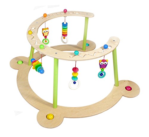 Hess Holzspielzeug 13377 - Lauflerngerät und Spielbogen aus Holz, Serie Eule, für Babys, handgefertigt, mit farbenfrohen Figuren und Rasseln, ca. 70 x 70 x 36 cm, für unbeschwerten Spiel- und Lernspaß von Hess