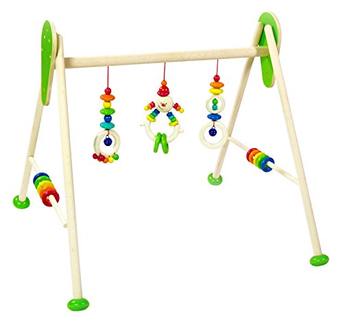 Hess Holzspielzeug 13378 - Spielgerät aus Holz, Serie Michel, für Babys, handgefertigter Spielbogen mit farbenfrohen Figuren und Rasseln, ca. 62 x 55 x 50 cm von Hess