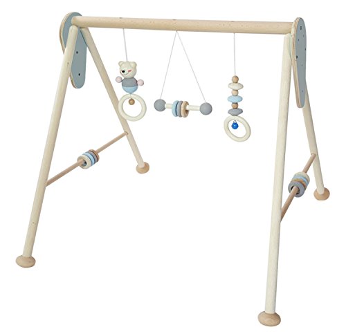 Hess Holzspielzeug 13381 - Spielgerät aus Holz, Serie Bär, für Babys, handgefertigter Spielbogen mit Figuren und Rasseln, nature blau, ca. 60 x 58 x 55 cm von Hess