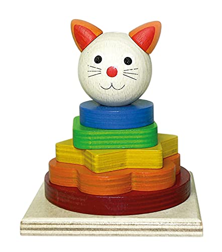 Hess Holzspielzeug 14853 - Stapelturm Katze aus Holz, 9 x 9 x 10,5 cm, bunt von Hess