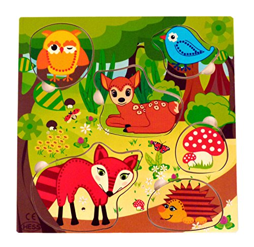 Hess Holzspielzeug 14903 - Puzzle aus Holz mit 6 Teilen, Serie Waldtiere, für Kinder ab 3 Jahren, handgefertigt, ideal als Geschenk von Hess