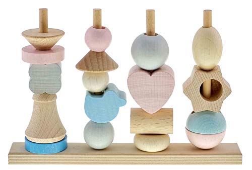Hess Holzspielzeug 14966 - Steckspiel aus Holz mit 18 Bausteinen in verschiedenen Formen, für Babys ab 12 Monaten, handgefertigt, Nature rosa/blau Hess Holzspielzeug 14966 - Steckspiel aus Holz mit 18 Bausteinen in verschiedenen Formen, für Babys ab 12 Monaten, handgefertigt, Nature rosa/blau von Hess