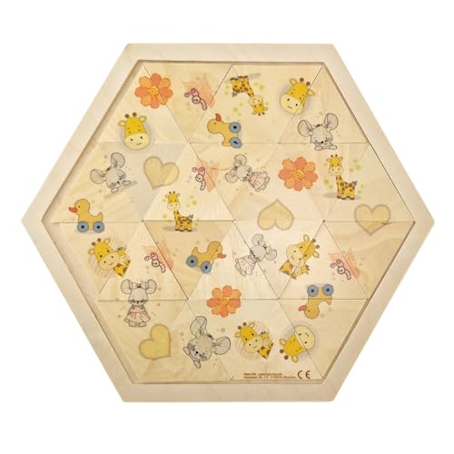 Hess Holzspielzeug 14984 - Legespiel aus Holz in sechseckiger Form mit 24 Teilen, Serie Ella & Emil, handgefertigtes Puzzle für Kinder von Hess