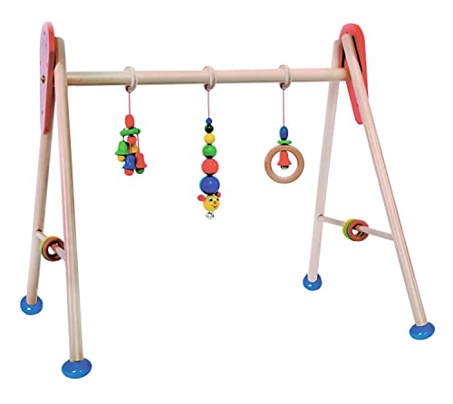 Hess Holzspielzeug 20026 - Spielgerät aus Holz, Serie Raupe, für Babys, handgefertigter Spiel-Bogen mit farbenfrohen Figuren und Rasseln, ca. 62 x 57 x 54,5 cm groß von Hess