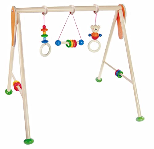 Hess Holzspielzeug 20028 - Spielgerät aus Holz, Serie Bär Henry, für Babys, handgefertigter Spiel-Bogen mit farbenfrohen Figuren und Rasseln, ca. 62 x 57 x 54,5 cm groß von Hess Holzspielzeug