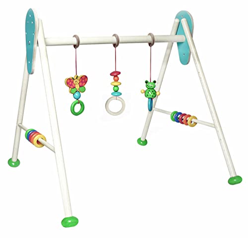 Hess Holzspielzeug 20029 - Spielgerät aus Holz, Serie Frosch, für Babys, handgefertigter Spiel-Bogen mit farbenfrohen Figuren und Rasseln, ca. 62 x 57 x 54,5 cm groß von Hess