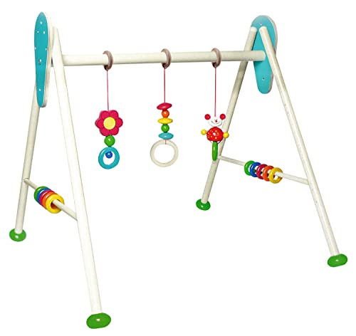 Hess Holzspielzeug 20030 - Spielgerät aus Holz, Serie Käfer Tom, für Babys, handgefertigter Spiel-Bogen mit farbenfrohen Figuren und Rasseln, ca. 62 x 57 x 54,5 cm groß von Hess