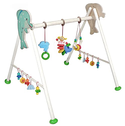 Hess Holzspielzeug 20031 - Spielgerät aus Holz, Serie Nixe, für Babys, handgefertigter Spiel-Bogen mit farbenfrohen Figuren und Rasseln, ca. 62 x 57 x 54,5 cm groß von Hess