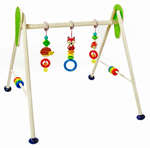 Hess Holzspielzeug 20034 - Spielgerät aus Holz, Serie Waldtiere, für Babys, handgefertigter Spiel-Bogen mit farbenfrohen Figuren und Rasseln, ca. 62 x 57 x 54,5 cm groß von Hess Holzspielzeug