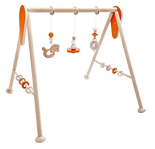 Hess Holzspielzeug 20039 - Spielgerät aus Holz, Nature Serie Pferd in Orange, für Babys, handgefertigter Spiel-Bogen mit Figuren und Rasseln, ca. 62 x 57 x 54,5 cm groß von Hess Holzspielzeug