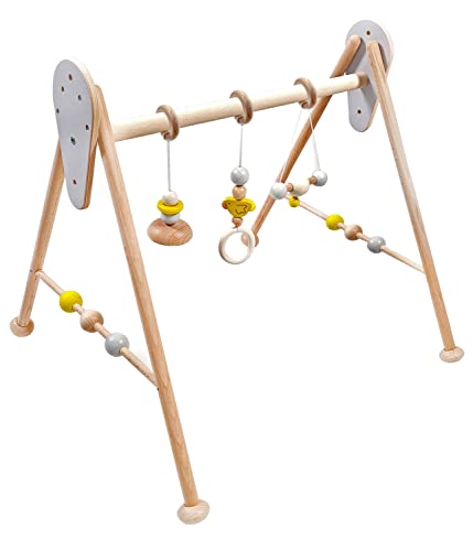 Hess Holzspielzeug 20041 - Spielgerät aus Holz, Nature Serie Ente in Gelb, für Babys, handgefertigter Spiel-Bogen mit Figuren und Rasseln, ca. 62 x 57 x 54,5 cm groß von Hess