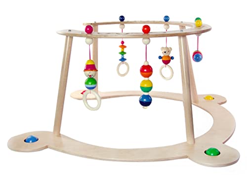 Hess Holzspielzeug 20044 - Lauflerngerät und Spiel-Bogen aus Holz, Serie Bär Henry, für Babys, handgefertigt, mit Figuren und Rasseln, ca. 73 x 71 x 39 cm, für unbeschwerten Spiel- und Lernspaß von Hess