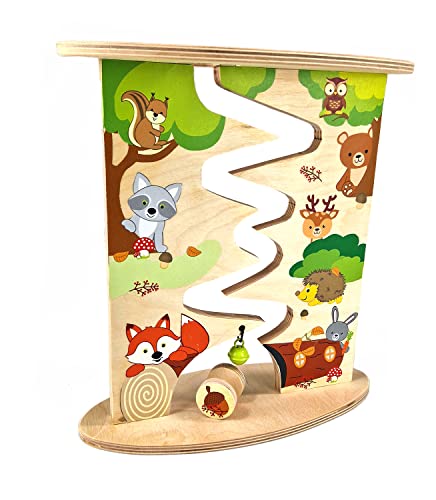 Hess Holzspielzeug 31130 - Rollbahn Bauernhof und Fuchs aus Holz, handgefertigt, zerlegbar, geeignet für Kinder ab 12 Monaten, ca. 26 x 26 x 4 cm, Farben auf Wasserbasis von Hess