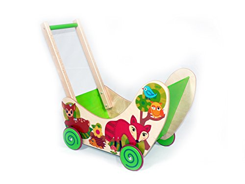 Hess Holzspielzeug 31169 - Puppenwagen aus Holz, Serie Waldtiere, handgefertigt, mit Gummibereifung, für Kinder ab 12 Monaten, ca. 54 x 8,5 x 38,8 cm von Hess