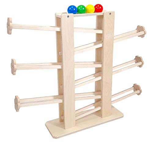 Hess Holzspielzeug 31129 - Kugelbahn aus Holz, zerlegbar, mit 4 Kugeln, handgefertigt, für Kleinkinder ab 18 Monaten, ca. 57,5 cm hoch, für fröhlichen Spielspaß im Kinderzimmer und Kindergarten von Hess