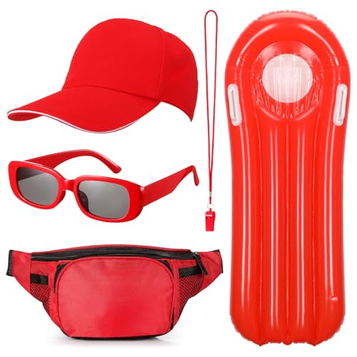 Hestya 5 Stück Rettungsschwimmer Kostüms Rettungsschwimmer Zubehör Set Hüfttasche Sonnenbrille Pfeife mit Kordel Lifeguard Kostüm Set für Erwachsene Männer Frauen Halloween von Hestya