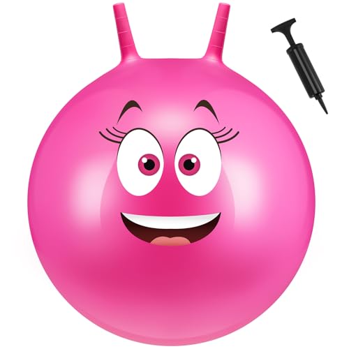 Hestya Hopper Ball 65 cm Hüpfball mit Pumpe Griff Großer Sprungball Aufblasbarer Sprungball für Kinder und Erwachsene Springen Outdoor Indoor Aktivität Yoga, Hält bis zu 441 Pfund/ 200 kg, Rosa von Hestya