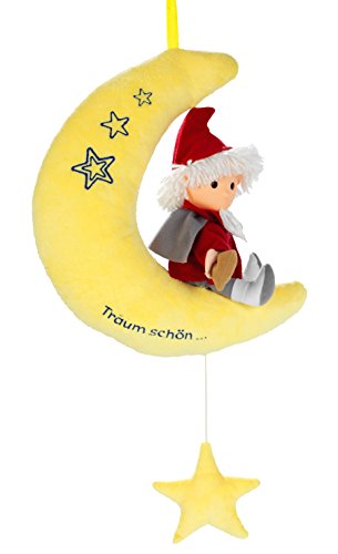 HEUNEC 664074 - Sandmann auf Mond mit Musikzugwerk 22cm, Gelb/Rot von Heunec