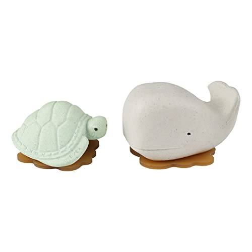 HEVEA Wasserspielzeug Geschenkset mit Badewannenwal & Schildkröte I Upcycling Badewannenspielzeug aus 100% Naturkautschuk I plastikfrei & mit Anti-Schimmel Verschluss I Farbe „Frosty White“ & „Sage“ von Hevea