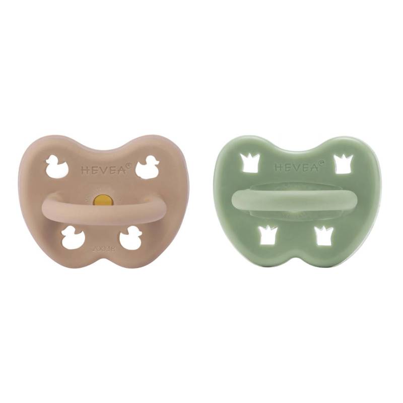 Hevea - Schnuller 2er-Pack rund "tan beige & moos green" 3-36 Monate von Hevea