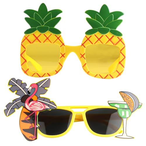 2 STK Lustige Sonnenbrille, Hawaii Party Sonnenbrille, Lustige Partybrillen, Hawaiian Party Brillen,Ananas Flamingo Neuheit Tropical Sonnenbrillen für Sommerparty Party Foto Requisiten Partyzubehör von HexinYigjly